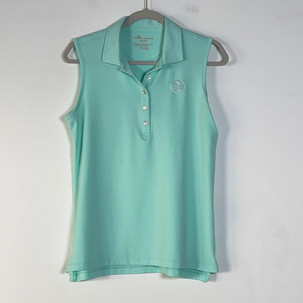 Peter Millar Wicking Polo Golf Shirt Womens Sz L Green Sleeveless Sheds Tour